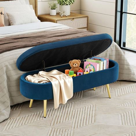 Panca contenitore multifunzionale, in morbido tessuto di velluto, gambe in metallo, struttura in legno massello, 20 litri di spazio contenitivo, 110x40x42 cm, ideale per camera da letto, soggiorno, sc