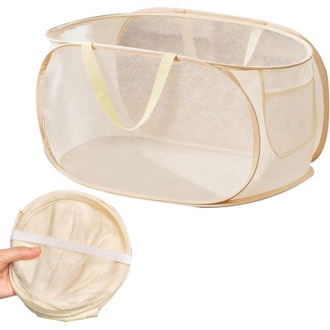 CCYKXA Foldable Laundry Basket, 70L+ Dirty Laundry Hamper with Handles, Pop-Up Laundry Storage Basket, Large Capacity, Foldable and Portable for Laundry Room, Laundry Room, Home, Dormitory (Beige) (1/5)