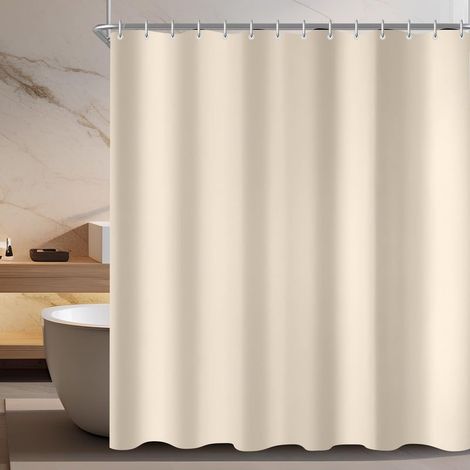 150 x 200 cm Rideau de douche,, beige, ourlet lesté, anti-moisissure, imperméable, lavable, en tissu polyester, pour salle de bain, baignoire avec 10 anneaux de rideau de douche (1/5)