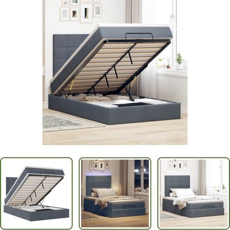vidaXL Rangement sous le lit - Cadre de lit ottoman avec matelas gris foncé 120x190 cm velours (1/5)
