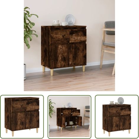 The Living Store Sideboard Räuchereiche 60x35x70 cm Holzwerkstoff - Schreibtisch - Wohnzimmermöbel - Sideboard - Regal - Holzmöbel (1/5)