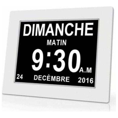 1 Piece Horloge calendrier numérique 7 pouces avec date et heure, horloge Alzheimer pour parents, rappel de médicaments pour grands parents et enfants Blanc (1/5)