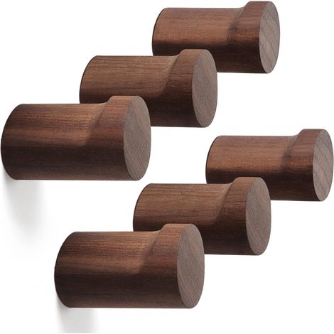 Crochets Muraux En Bois - Hêtre Massif Poli Sans éclats - Pour Entrée Salle De Bain Vestiaire - Lot De 6 (1/5)