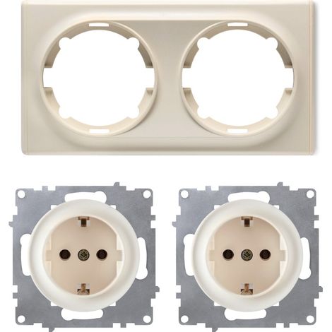 Plaque de finition 2 postes Florence + 2 Prises avec terre - beige