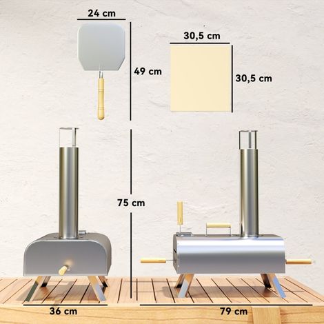 Four à pizza portable en acier inoxydable, cuiseur extérieur avec pierre réfractaire de 1 cm, pieds repliables, pelle et couvercle inclus, poêle à bois pour camping, jardin, fête