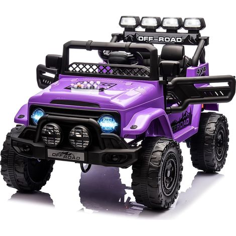 Voiture Électrique 12V, Véhicule Électrique avec Télécommande 2,4G, 3 Vitesses, Musique & LED & Klaxon, Auto Électrique pour Enfants 3+ Ans Violet
