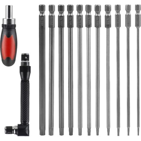 CPROSP Tournevis à Main Sets avec 2 Tournevis à Cliquet Magnétique, 11PCS Torx Hex Tige 150mm, S2 Alliage d'Acier, T5 T6 T7 T8 T9 T10 T15 T20 T25 T27 T30 T40, Embouts Magnétiques