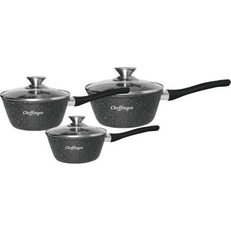 Jeu de casseroles - GENERIC - 6 pièces - Revêtement antiadhésif - Compatible induction - Noir (1/3)