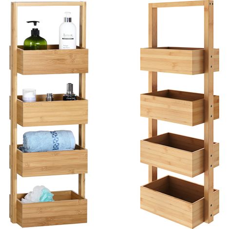 Casaria – Étagère en bambou 4 compartiments – Meuble de rangement salle de bain 88x28x16 cm – Charge max. 20 kg – Design moderne et durable