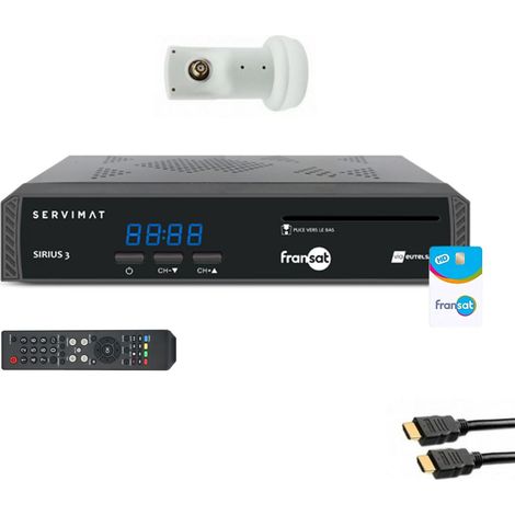 Pack SERVIMAT Récepteur TV satellite HD + carte Fransat PC6 + Câble HDMI + LNB Single (1/4)