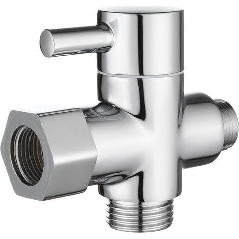 Vanne 3 Voies en Laiton Massif 3/8"-12/17 T Adaptateur Vanne de Derivation pour Toilette WC, Chromé, DSF007D (1/5)