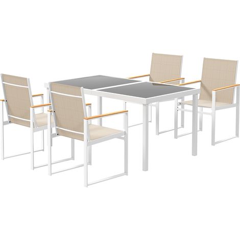 Set de Jardin avec Table à Manger en Verre Rectangulaire et 4 Chaises à Accoudoirs, Multicolore (1/5)