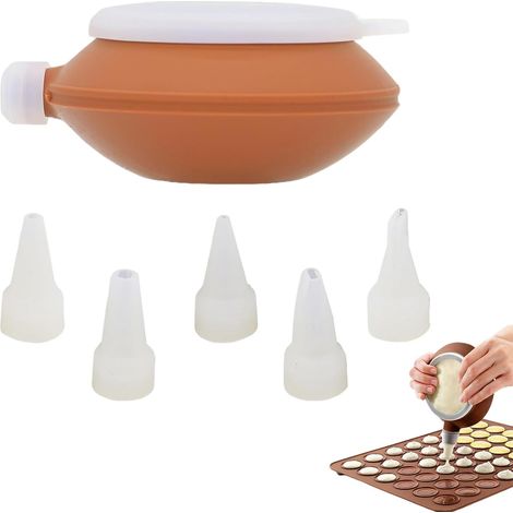 Poche à Douille en Silicone et 5 Douilles de Formes Differentes, Set de Cuisson pour faire Macarons maison, Moule Macarons pour Macaron, Cupcake, Dessert (1/5)