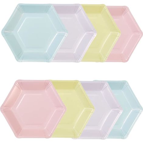 Talking Tables Pack of 8 (26cm) Large Hexagon Shaped Pastel Paper Plates  Disposable Party Tableware for Kids Birthday Valentine's Day (1/5)