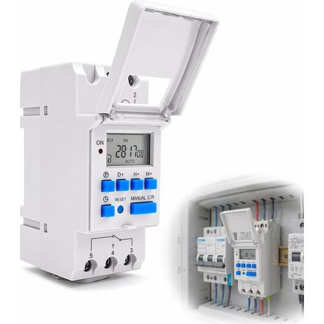 Horloge Programmable Modulaire pour Tableau Électrique, Minuterie Numérique LCD sur Rail DIN, Interrupteur Horaire Hebdomadaire 220V pour Chauffe-Eau et Piscine (1/5)