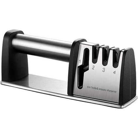 Affilacoltelli Professionale, Affilacoltelli, Affilacoltelli da Cucina Diamantato 4 in 1 in Acciaio al Tungsteno, Affilacoltelli Manuale con Base Antiscivolo, per Coltello da Cucina, Forbici (1/5)