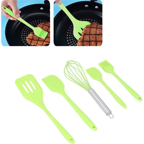 Ustensiles de cuisine en silicone, outils de pâtisserie, fouets à œufs, spatules, spatules à steak, spatules ajourées, pâtisserie, cuisine, vert (1/5)