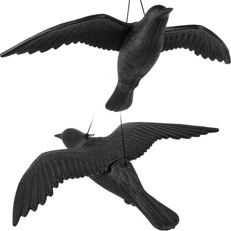 Lot de 2 Corbeaux en Plastique Noir 56,5cm Effaroucheur Réaliste pour Balcon Toit Jardin Dissuasif Oiseaux (1/5)