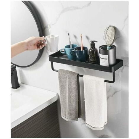 Porte-Serviettes, étagère carrée Salle de Tablette avec Towel et Mur montées sur Rail, en Alliage d'aluminium Solide Fini Noir Mat,Noir,30cm (1/4)