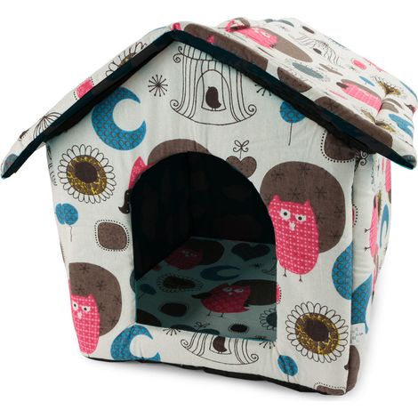 Maisonnette pour chien ou chat rose bleu blanc (1/3)