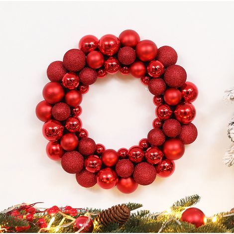 Guirlande De Boules De Noël - Couronne Décorative Épaisse Et Scintillante - Résistante Aux Chocs - Pour Porte Mur Cheminée Mariage Fêtes - Rouge - 1 Pièce (1/5)