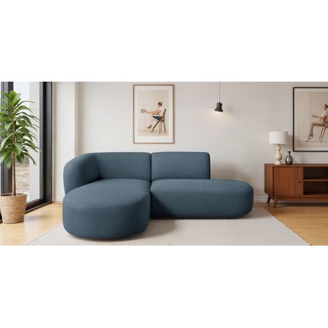 Ecksofa Designersofa BABETTE in Stoff Lins Blau Ottomane Links