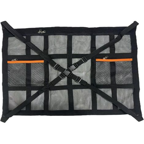Sac de rangement en filet de toit de voiture - Porte-bagages, filet de plafond réglable - Motif en maille respirante - Libération rapide - Grand espace de capacité pour maximiser la zone de surcharge