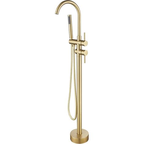 Salle de Bain Baignoire Robinet + Douche de Poche Debout Debout doré doré brossé Baignoire Baignoire robinets de Sol(Style 1 Brushed Gold)
