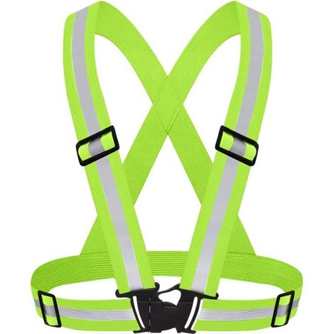 Harnais de Sécurité Réfléchissant Haute Visibilité Réglable Gilet Vert Fluorescent Unisexe (1/5)
