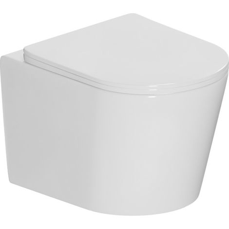 Ceramia Tornado Inodoro suspendido 53,5 cm sin brida con asiento SoftClose, efecto Tornado Flush, blanco brillante (CE142010RTORP)