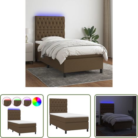 Sommier tapissier - Sommier à lattes de lit et matelas et LED Marron foncé 80x200cm (1/5)