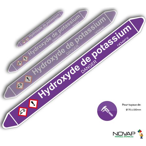 Planche de 2 marqueurs de tuyauterie 450 x 52 mm pour Ø 70 à 100 mm - Hydroxide de potassium - 4709055