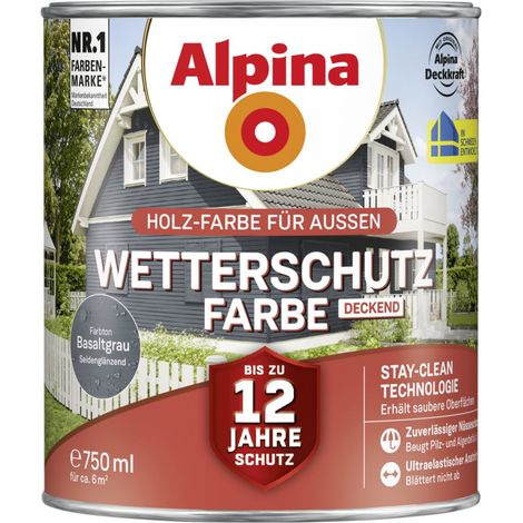 Alpina Wetterschutzfarbe deckend 0,75 L basaltgrau Holzschutzfarbe (1/3)
