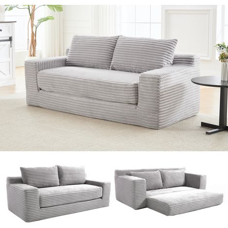 Divano letto 2 posti 2 in 1 con memory foam e rivestimento in velluto a coste grigio chiaro (1/5)
