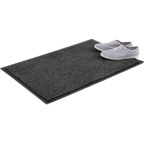 Paillasson Gris chiné Tapis d’entrée Couloir intérieur Extra Plat Mince 60 x 90 cm, Noir-Gris (1/5)