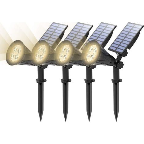 【4 Pack】Spot Solaire Extérieur T-SUN Éclairage Solaire Extérieur Étanche Lampe Solaire Jardin LED Solaire Projecteur Éclairage Solaire Jardin Décoration pour Paysage Cour Chemin Allé (4000K) (1/4)