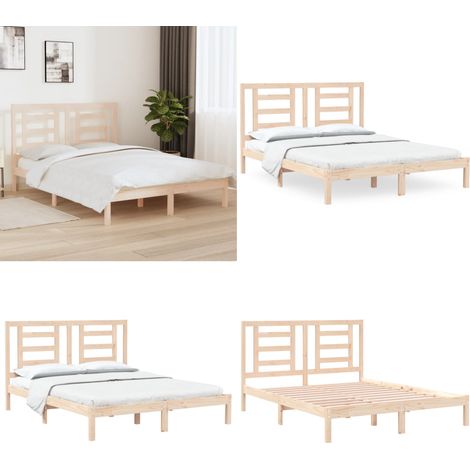 Cadre de lit sans matelas 150x200 cm bois de pin massif - Cadre De Lit - Lit Double - Bois Massif - Design Moderne - Tête De Lit Rembourrée - Home & Living (1/5)