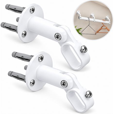 Lot de 2 Supports Orientables pour Barre de Penderie Ovale 30 x 15 mm – Spécial Sous-Pente et Plafond Incliné - Support Dressing Blanc Réglable - (1/5)