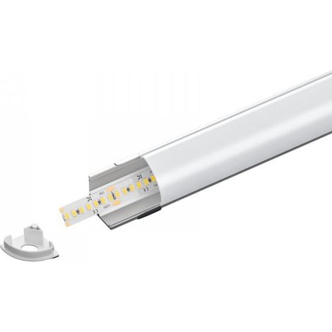 Kit Profilo Alluminio Completo Da 3 Metri Per Striscia Led, Angolare Leggera, Dimensione 15.8X15.8mm, Larghezza Interna 10mm, 77g/m, Copertura Opale, Tappi Chiusura e Clip Fissaggio Incluso,BAV10322,B