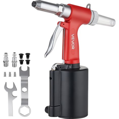 VEVOR Druckluft Nietmutternzange Set mit 4 Nasenstücken 2,4/3,2/4,0/4,8mm, Pneumatische Blindnietzange Set für Automobil Industrie Heimwerkerprojekt, 1100kg Zugkraft, Max. 16mm Hub, 360° Nietengriff (1/5)