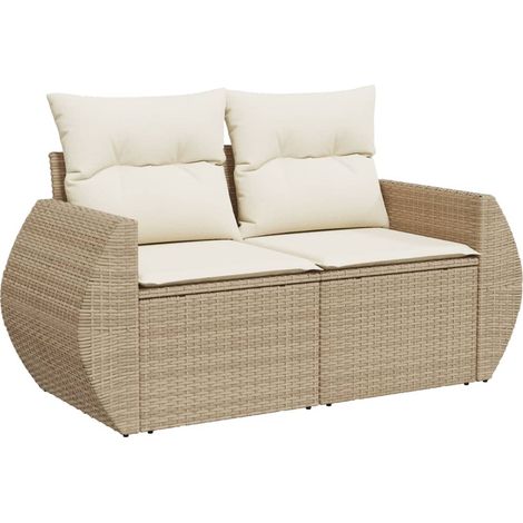 Maison Exclusive - Gartensofa mit Kissen 2-Sitzer Beige Poly Ratt