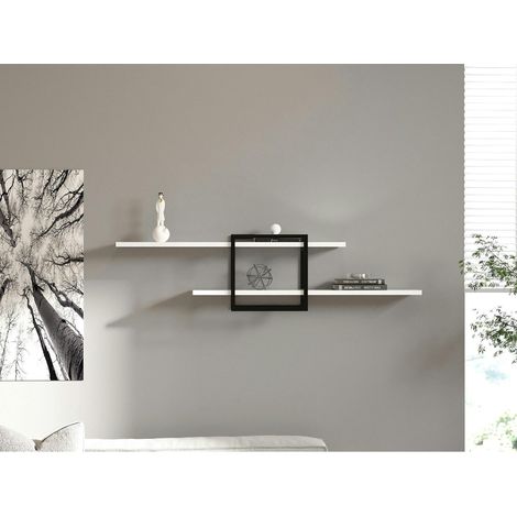 Étagère murale design blanche - 1 cube, 2 plateaux JENA (1/5)