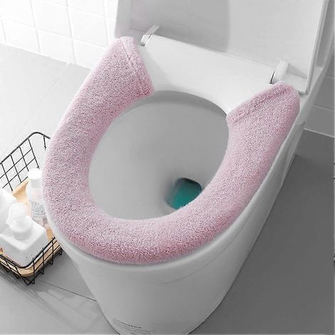 Protège-siège de toilette doux, épais et lavable, avec chauffe-siège pour salle de bain, rond ou carré, rose (1/5)