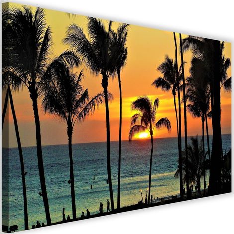 Tableau sur toile Palmiers au coucher du soleil sur la plage 60x40 (1/5)