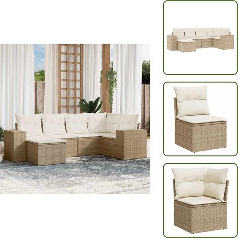 The Living Store 6-tlg. Garten-Sofagarnitur mit Kissen Beige Poly Rattan - Gartensessel (1/5)