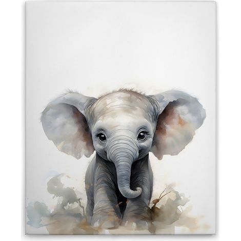 Leinwandbild Baby Elefant Kinderzimmer M1-No.51879 - Kunstdruck auf Leinwand in Weiß Grün - Wandbild 40 x 50 cm (1/5)