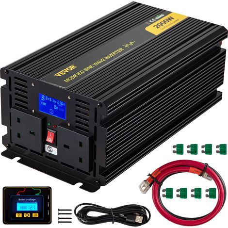 Mophorn 2000W Wechselrichter, modifizierte Sinuswelle DC 12V zu AC 240V, Auto-Konverter mit LCD-Display, Fernbedienung, LED-Anzeigen, AC-Steckdosen, für Auto, Wohnmobil, LKW, Boot, Reisen, Camping (1/5)