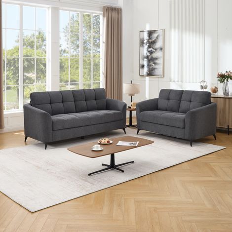 Solna 2+3 Seater Scandi Style Fabric Living Room Sofa Set (Charcoal)