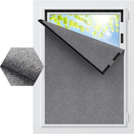 Cortina opaca para ventana, no requiere perforación, estor de lino, 100 x 150 cm, tejido térmico opaco, recortable, protección solar para viajes, dormitorio, oficina, tragaluz. (1/5)