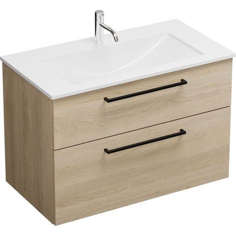 Vasque en fonte minérale Burg Eqio + vasque décor chêne cachemire/blanc alpin GR0234